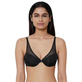 Plunge Padded Wired 3/4th Cup Everyday Wear Medium coverage T-Shirt Bra - Black