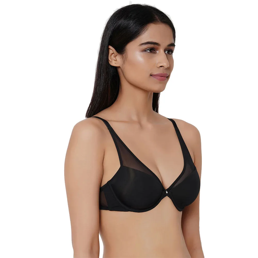 Plunge Padded Wired 3/4th Cup Everyday Wear Medium coverage T-Shirt Bra - Black