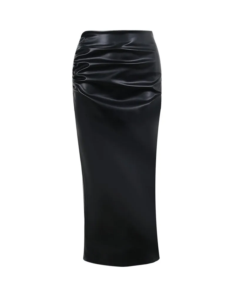 Purpdrank - Split Back Ruched PU Leather Skirt