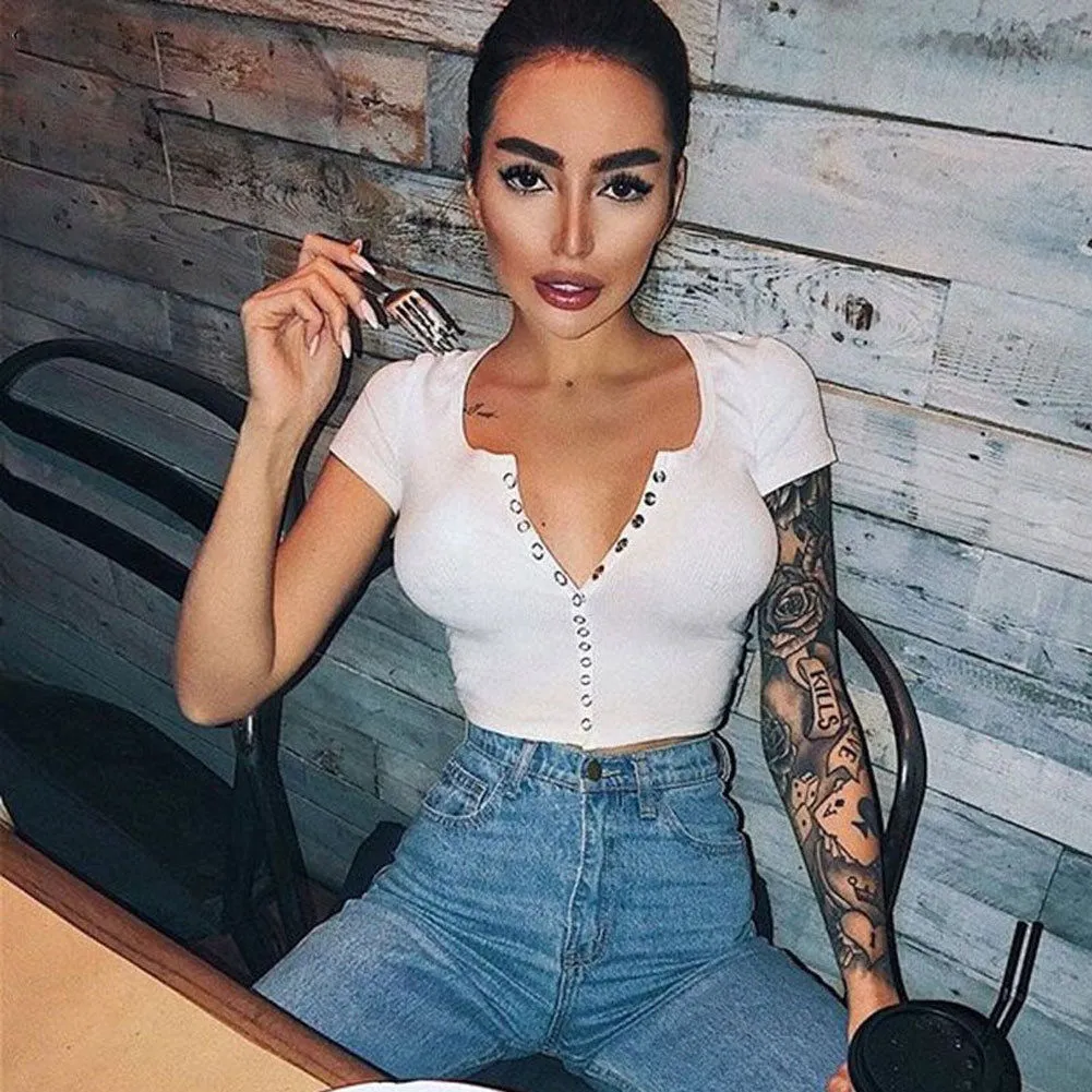 Sexy Women Short Sleeve Crop Top Blouse