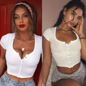 Sexy Women Short Sleeve Crop Top Blouse