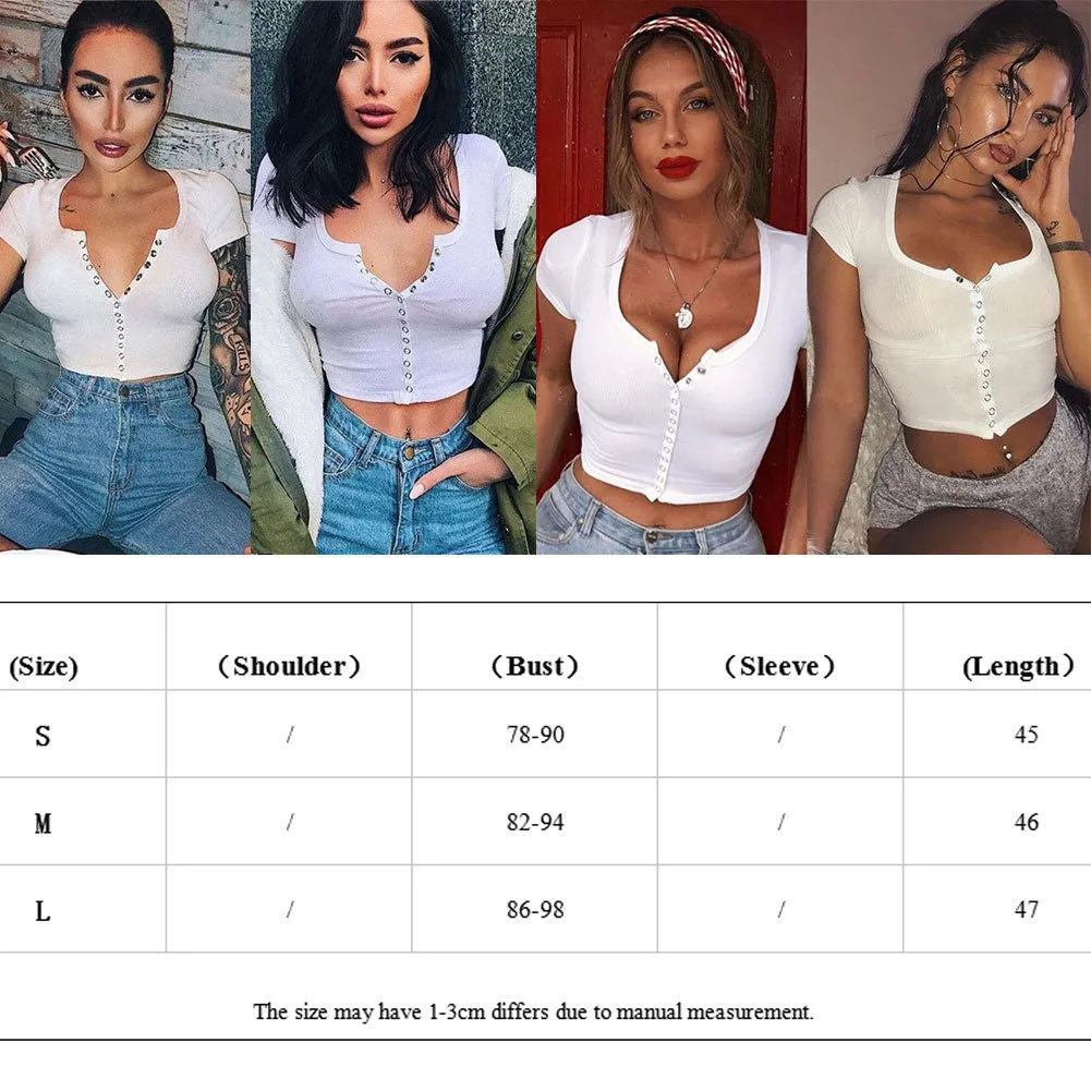 Sexy Women Short Sleeve Crop Top Blouse