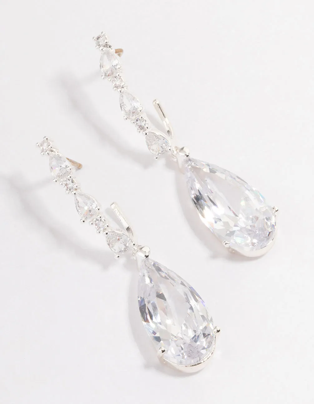 Silver Plated Cubic Zirconia Medium Drop Earrings