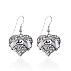 Silver Sexy Pave Heart Charm Dangle Earrings