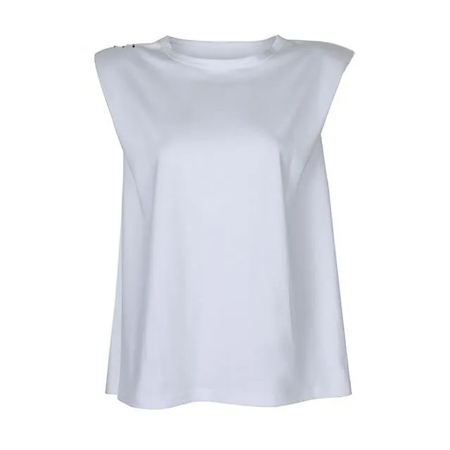 Solid Basic Padded Shoulder Muscle Loose Sleeveless