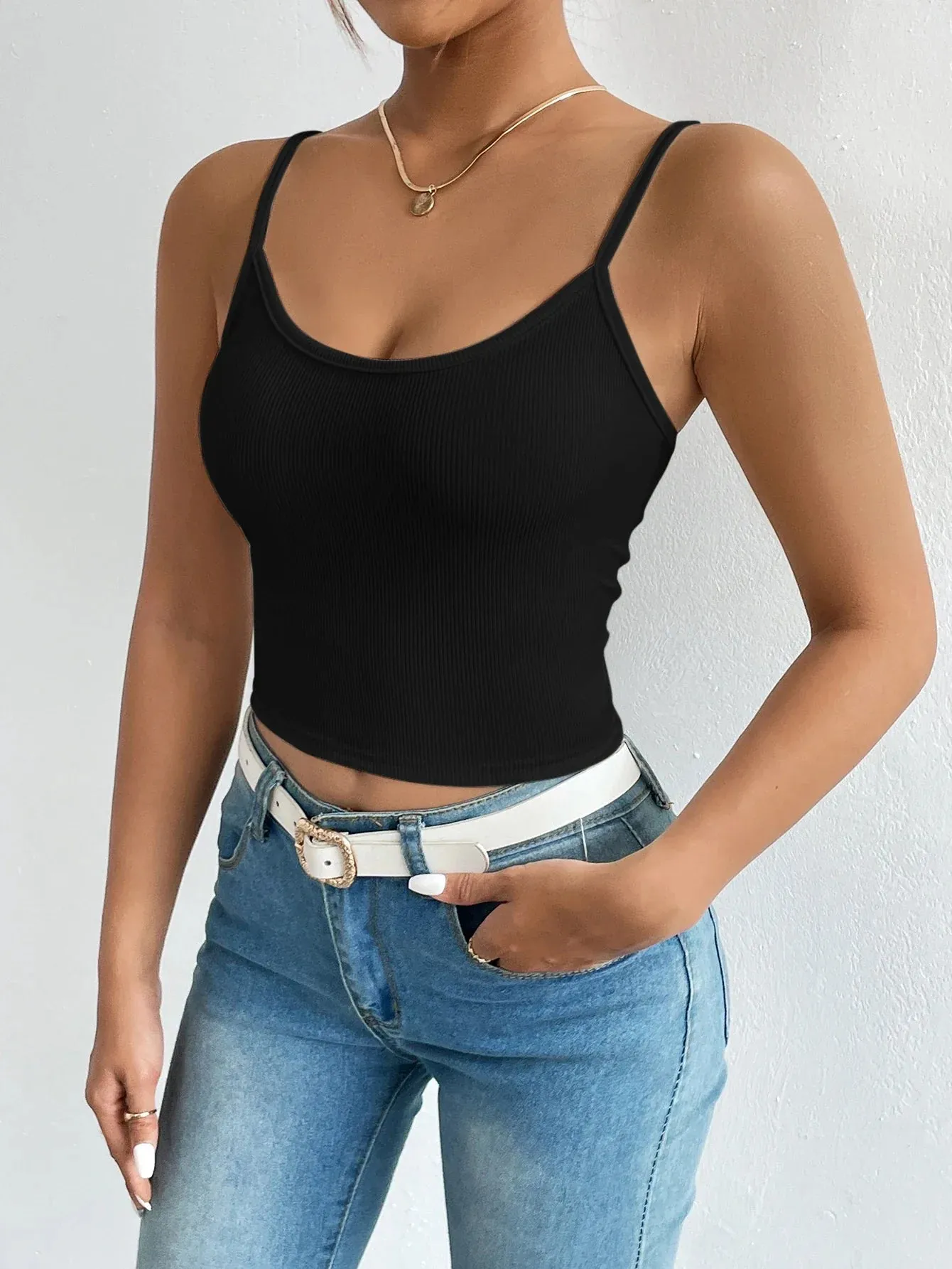 Solid Summer Cami Top Casual Sleeveless Crop Top