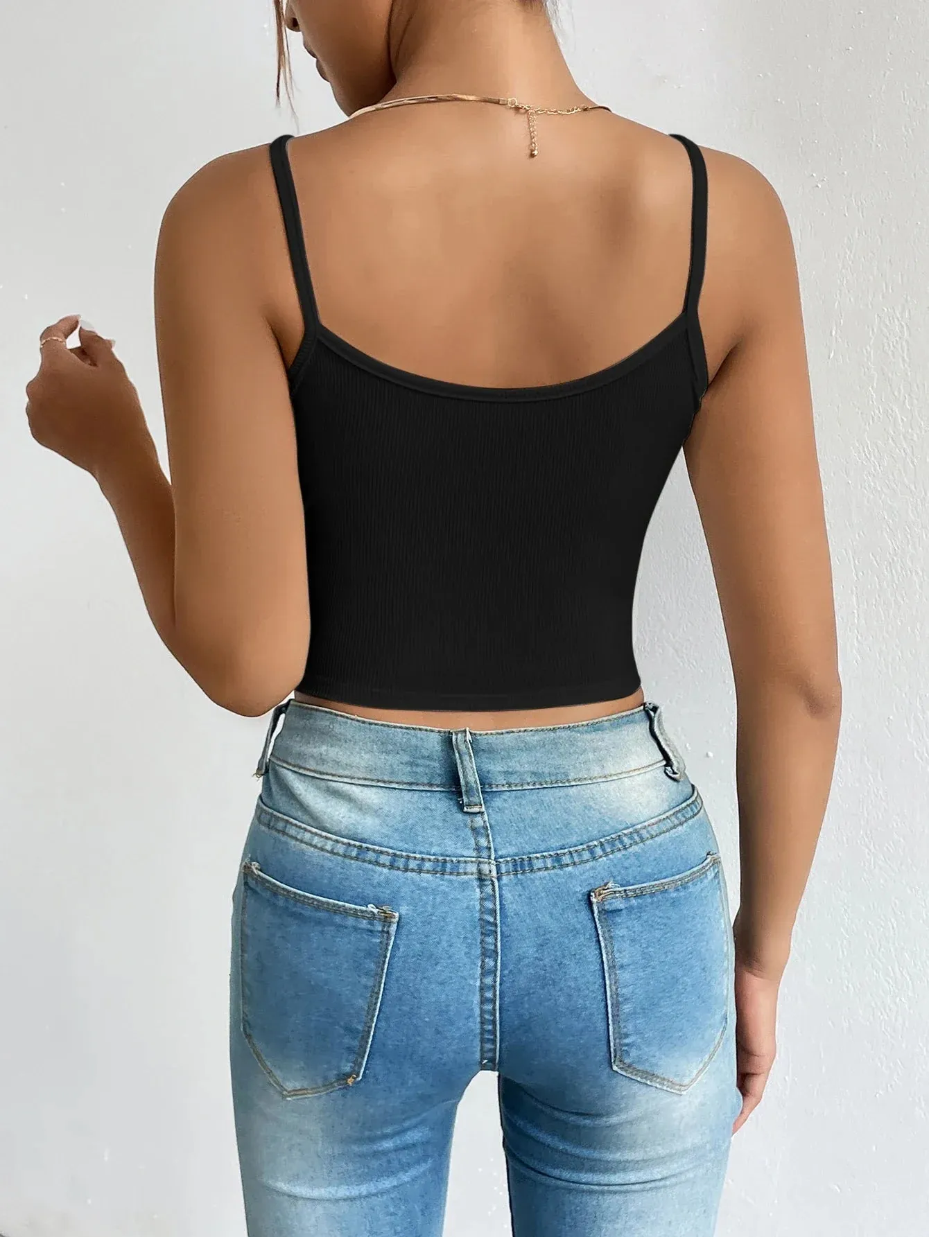 Solid Summer Cami Top Casual Sleeveless Crop Top