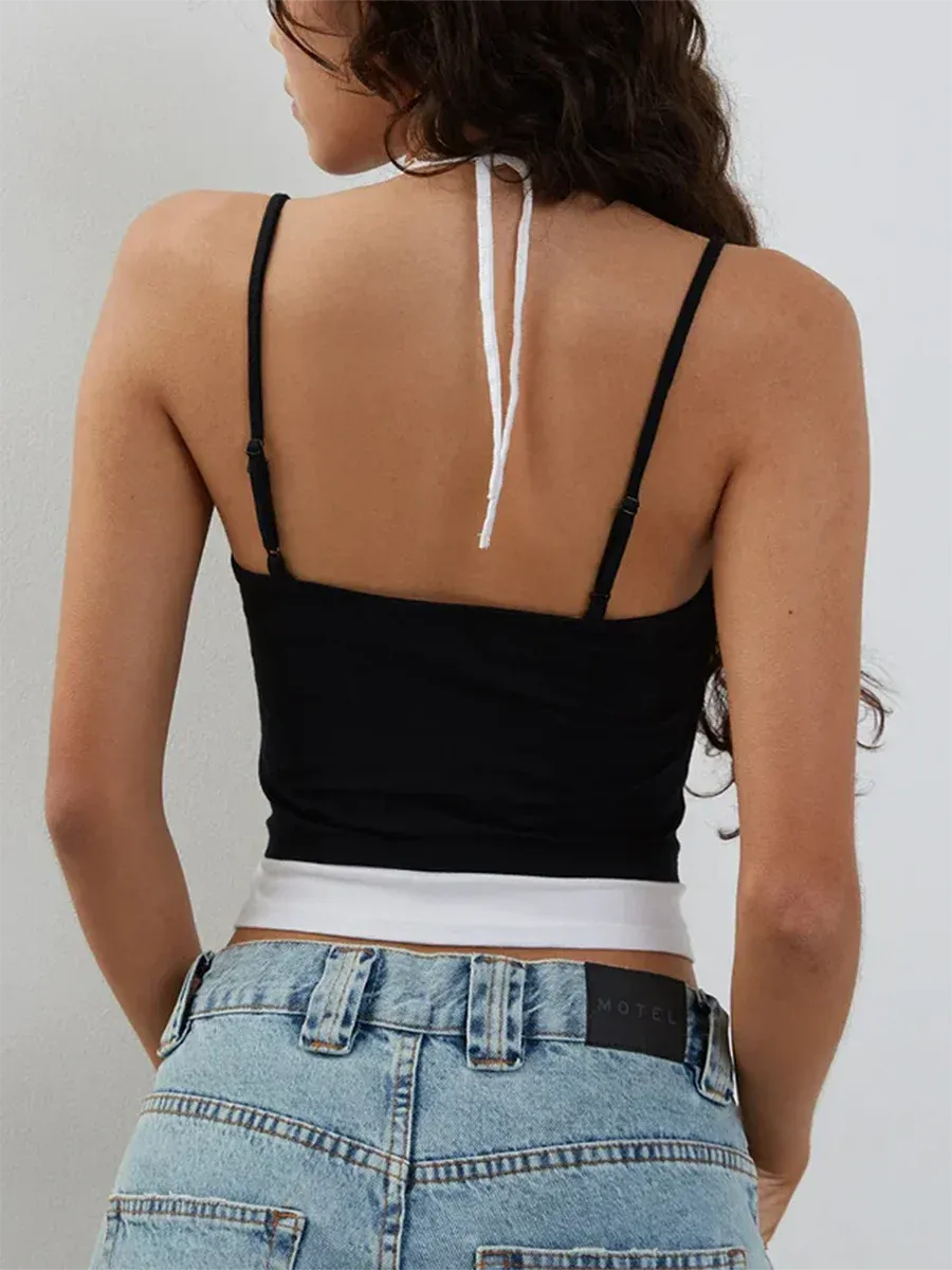 Spaghetti Strap Halter Backless Summer Crop Double Top