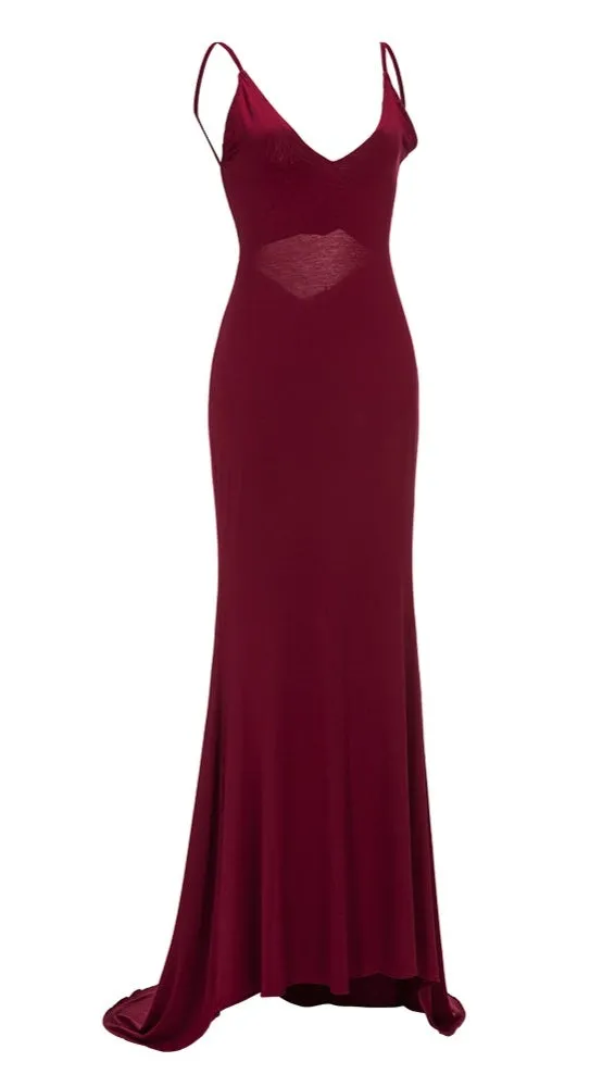 The Nevaeh Deep V Open Back Mermaid Gown Cherry Red