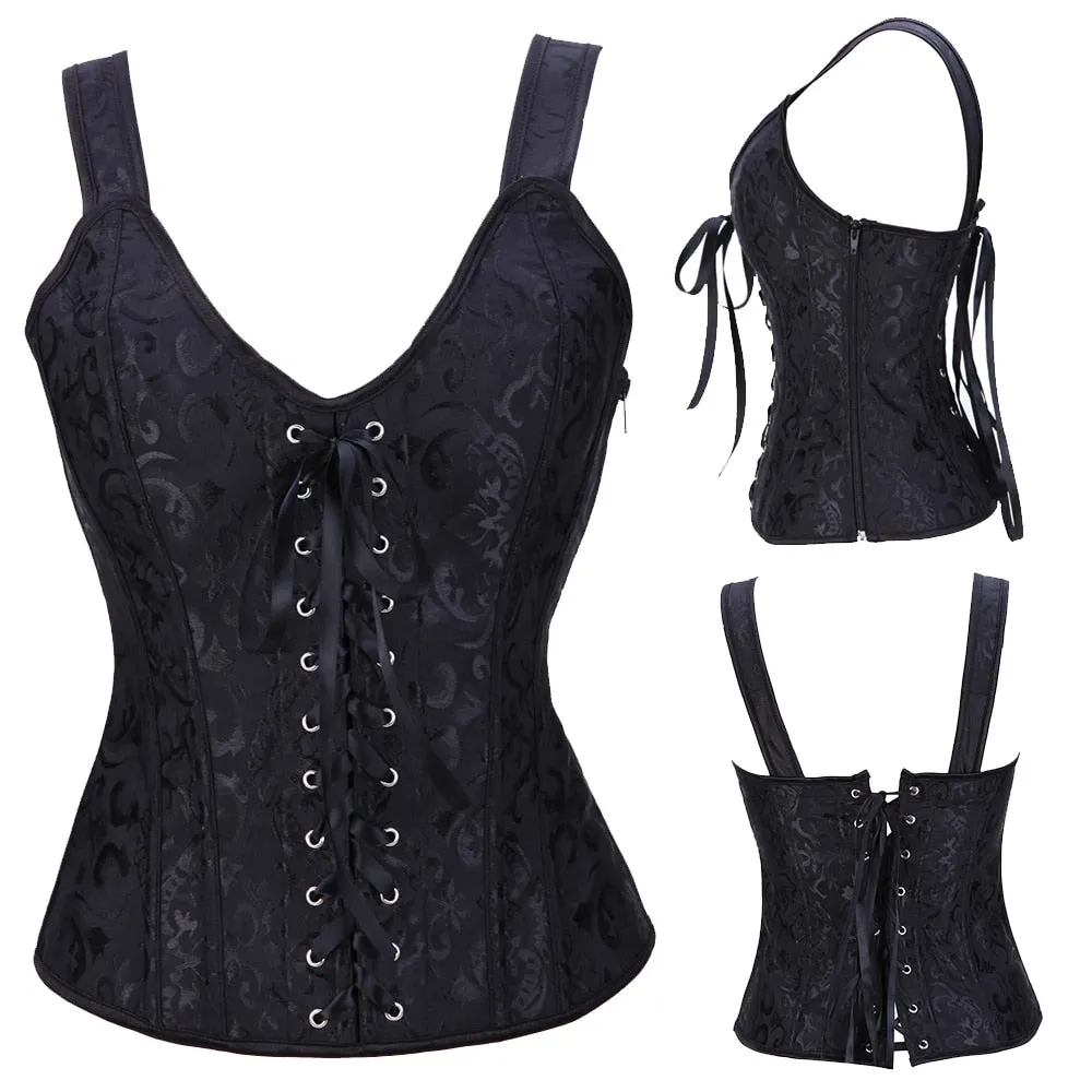 Top Over-bust Waist Trainer Corset Vest Satin Gothic Corselet Lace Up Cropped