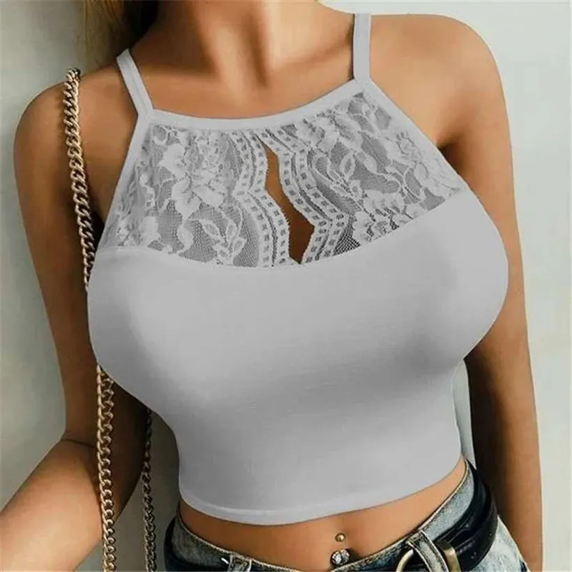 Uniwim Sexy Lace Floral  Spaghetti Crop Tops For Women Summer Girl Fitness Hollow Out Tank Top Kawaii Camis Top Female 2024