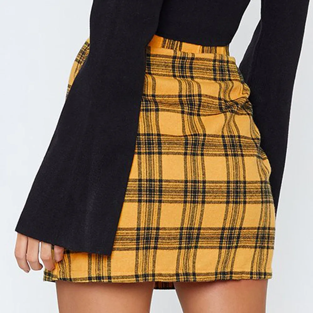 VenusFox Sexy Plaid Zipper Slim High Waist Above Knee Mini Skirt