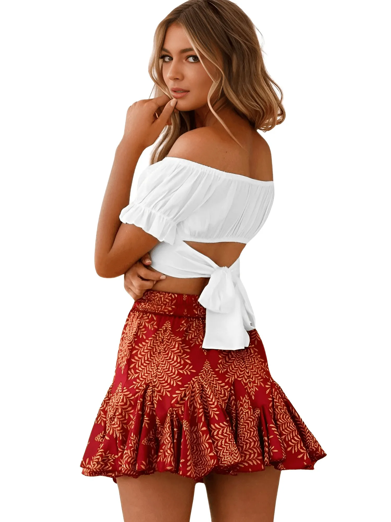 Women's Paris Style Off Shoulder Crop Top Short Sleeve