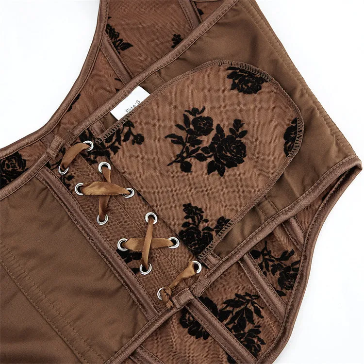 Womens Sexy Overbust Corset Bustier Open Back Crop Top Y2k Tummy Control